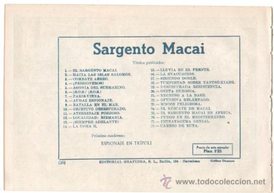 Tebeos: EL SARGENTO MACAI ORIGINAL EDI. GRAFIDEA 1952 - 17 TEBEOS PLANCHA, por MARTINEZ OSETE - Foto 11 - 37027067